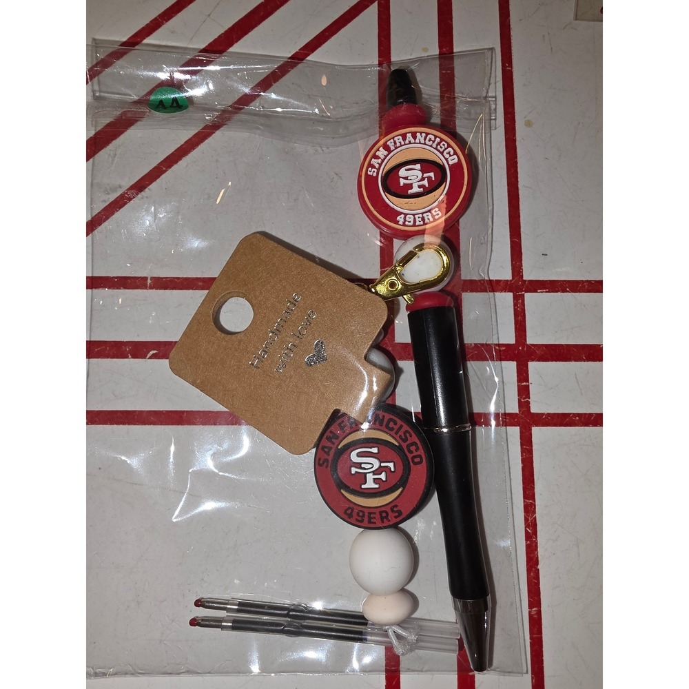San Francisco 49ers Beaded Pen NFL Football Fan Gift Set with Refills Red Black